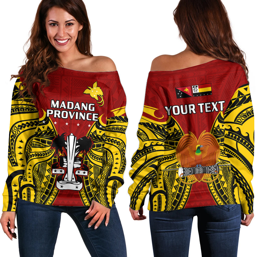 (Custom Personalised) Papua New Guinea Off Shoulder Sweater Madang Province Mix Coat Of Arms Polynesian Art