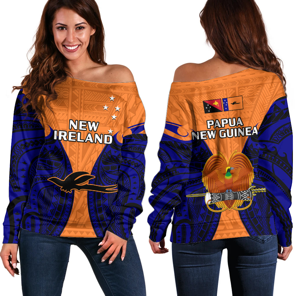 Papua New Guinea Off Shoulder Sweater New Ireland Province Mix Coat Of Arms Polynesian Art