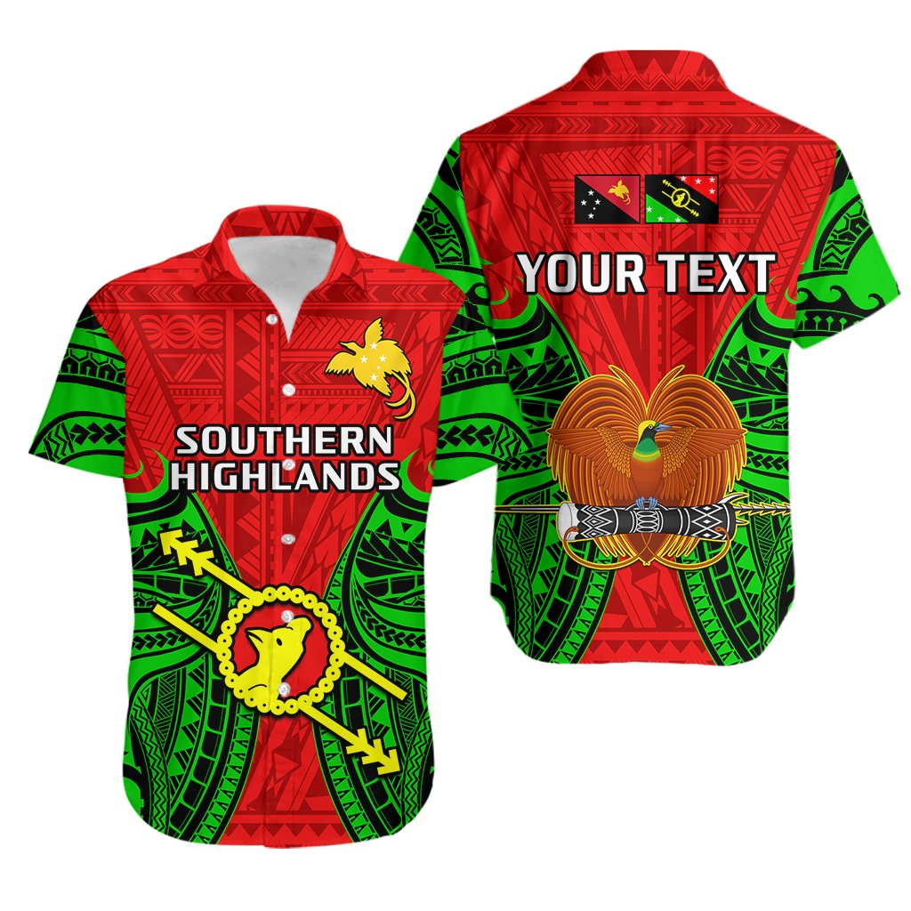 Custom Personalised Papua New Guinea Hawaiian Shirt Southern Highlands Province Mix Coat Of Arms Polynesian Art