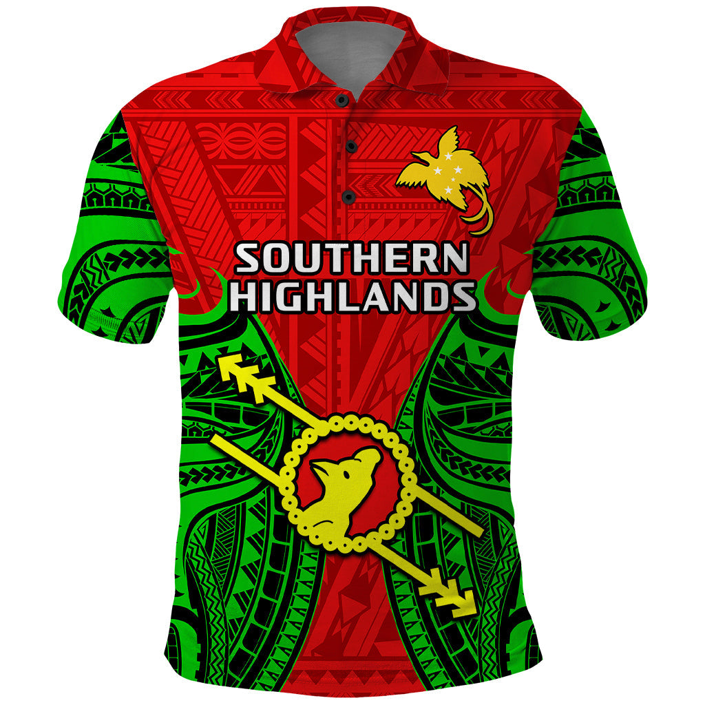 Papua New Guinea Polo Shirt Southern Highlands Province Mix Coat Of Arms Polynesian Art