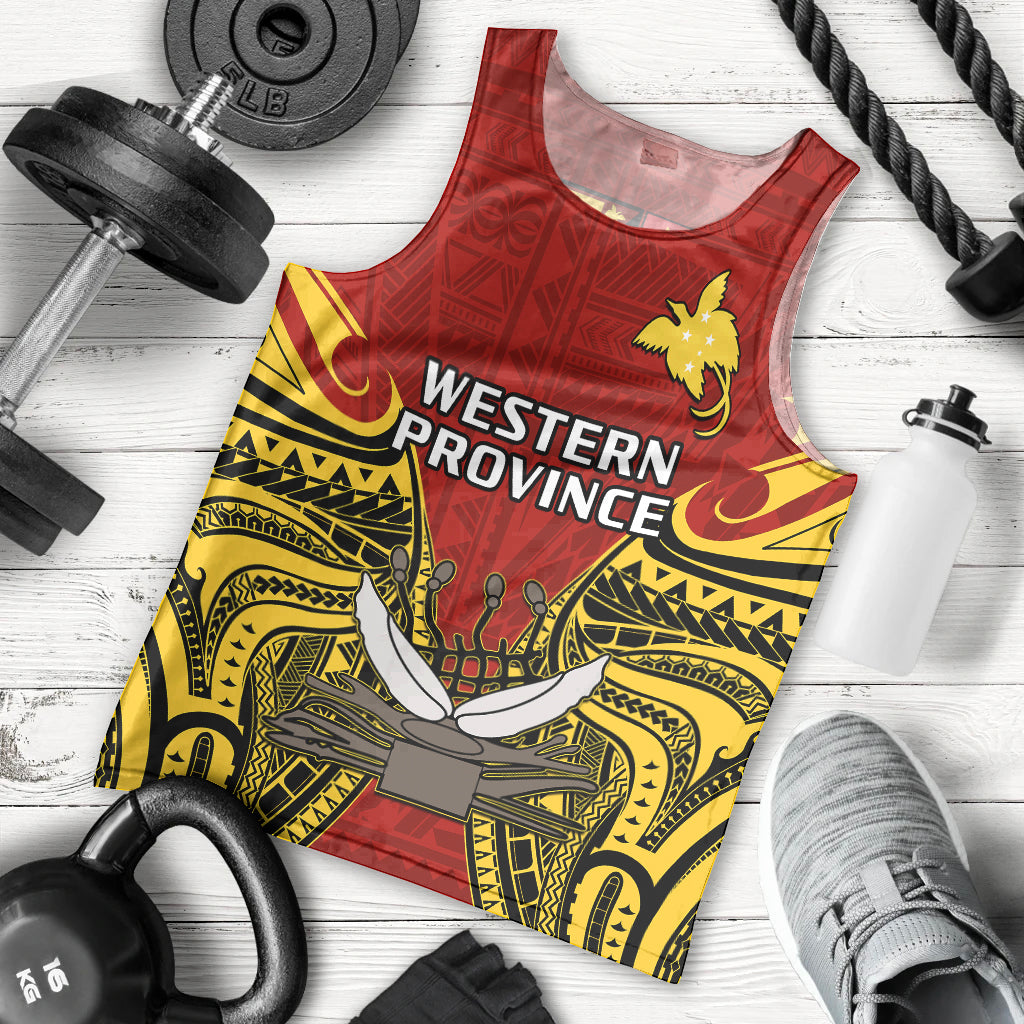 Papua New Guinea Men Tank Top Western Province Mix Coat Of Arms Polynesian Art
