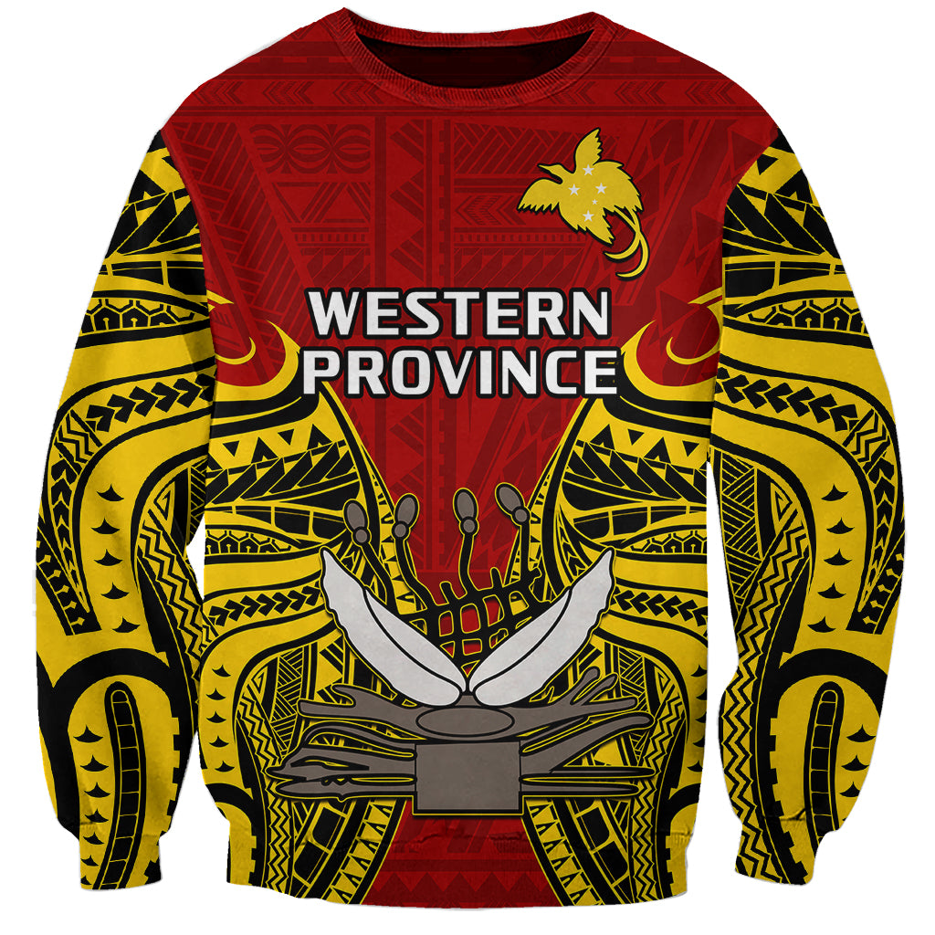 Papua New Guinea Sweatshirt Western Province Mix Coat Of Arms Polynesian Art