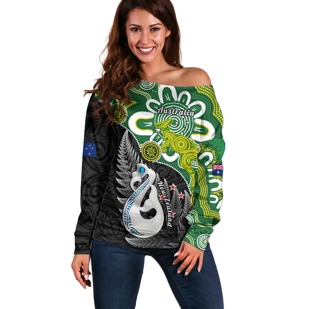 Personalised New Zealand And Australia Off Shoulder Sweater Aboriginal Mix Aotearoa Maori Unique Style