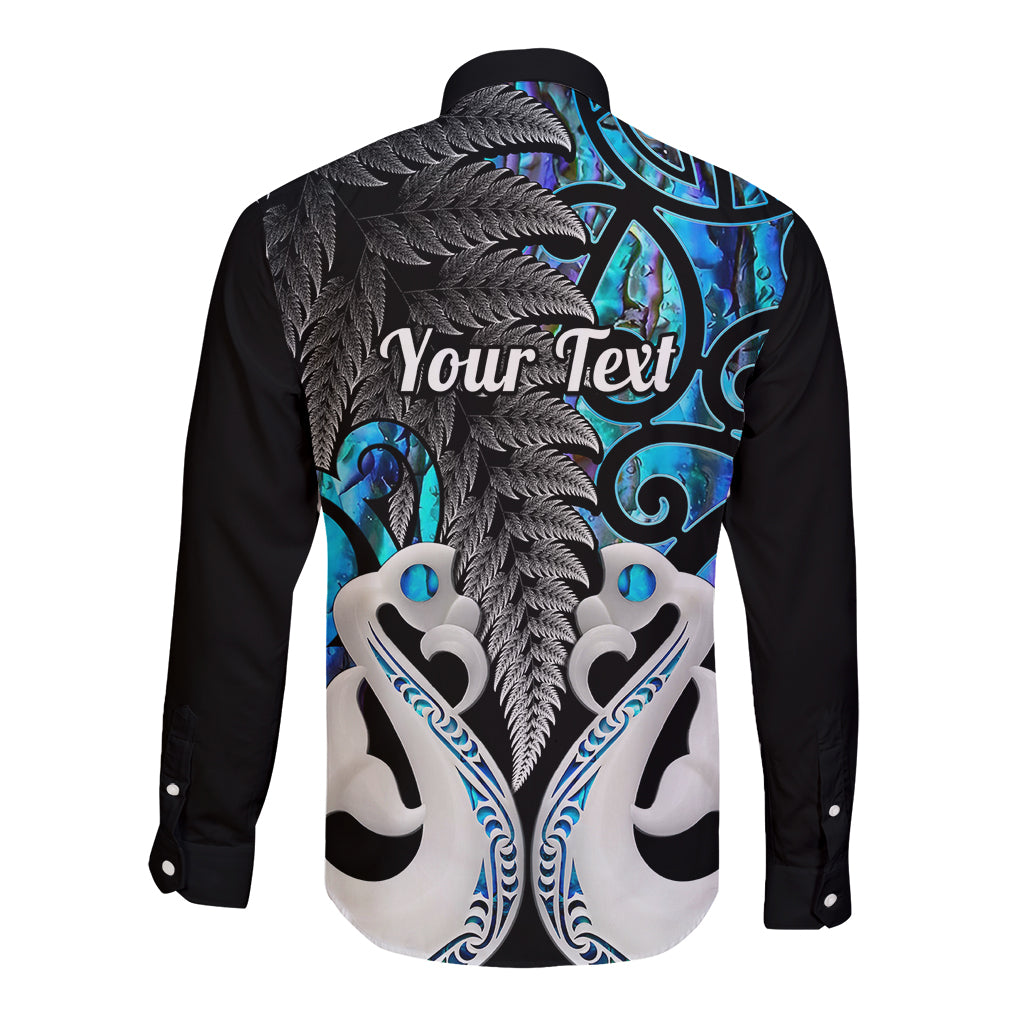 Personalised New Zealand Long Sleeve Button Shirt Te Manaia Mangopare Maori And Fern Blue Style
