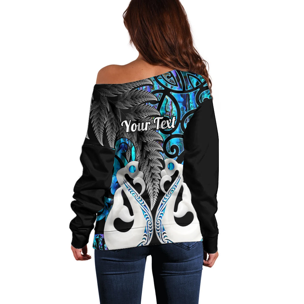 Personalised New Zealand Off Shoulder Sweater Te Manaia Mangopare Maori And Fern Blue Style