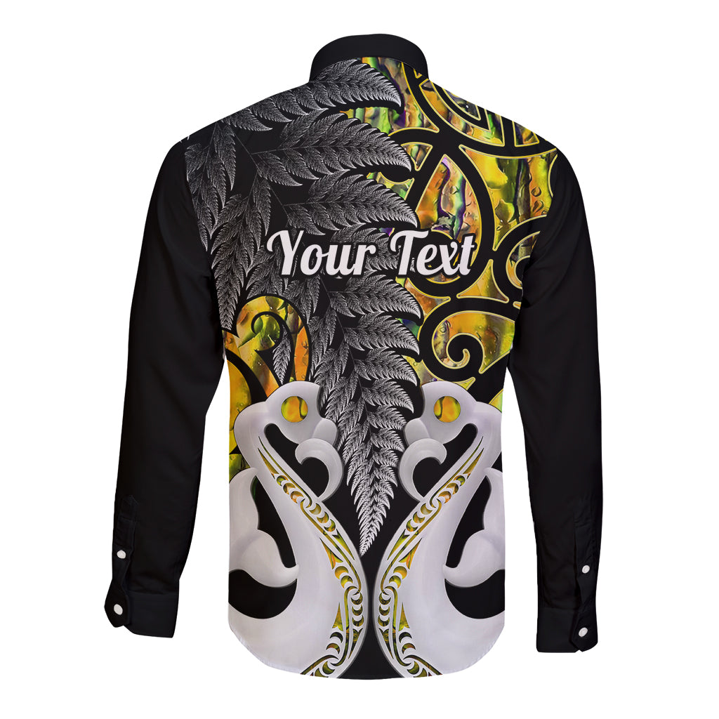 Personalised New Zealand Long Sleeve Button Shirt Te Manaia Mangopare Maori And Fern Gold Style