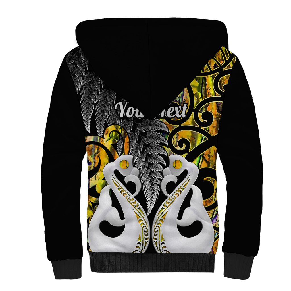 Personalised New Zealand Sherpa Hoodie Te Manaia Mangopare Maori And Fern Gold Style