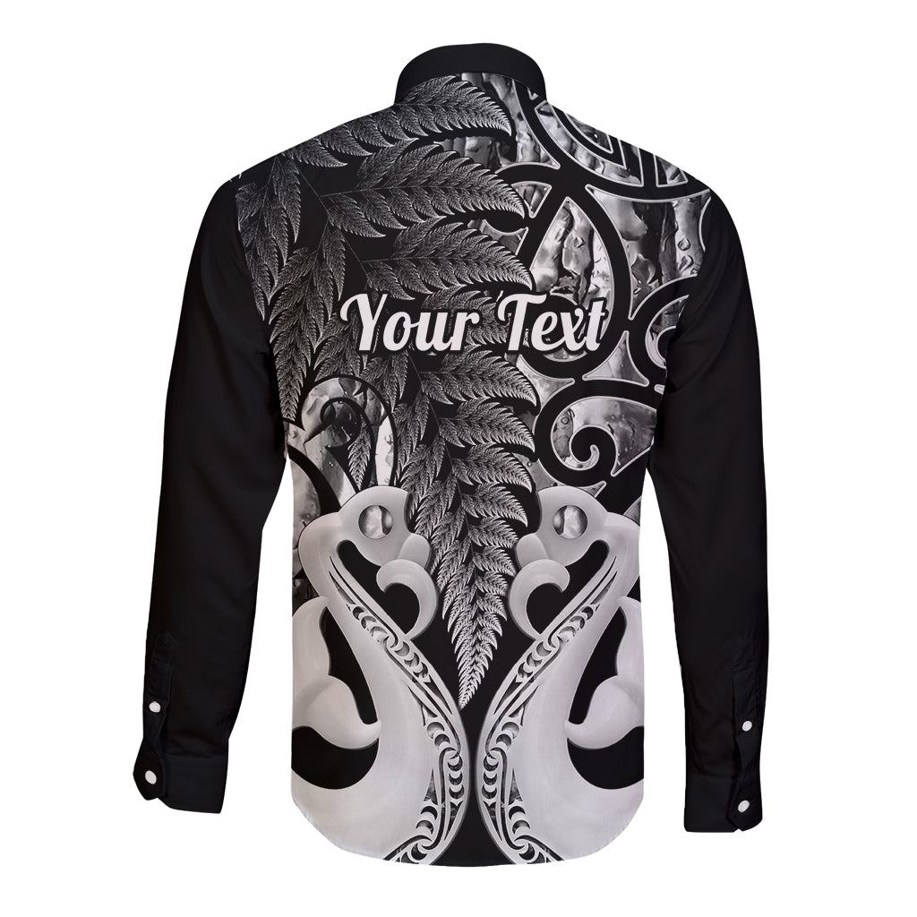 Personalised New Zealand Long Sleeve Button Shirt Te Manaia Mangopare Maori And Fern Black Style