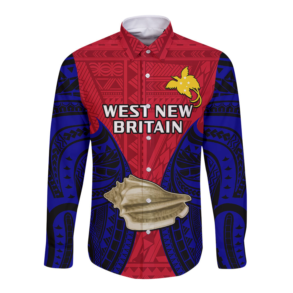 Papua New Guinea Long Sleeve Button Shirt West New Britain Province Mix Coat Of Arms Polynesian Art