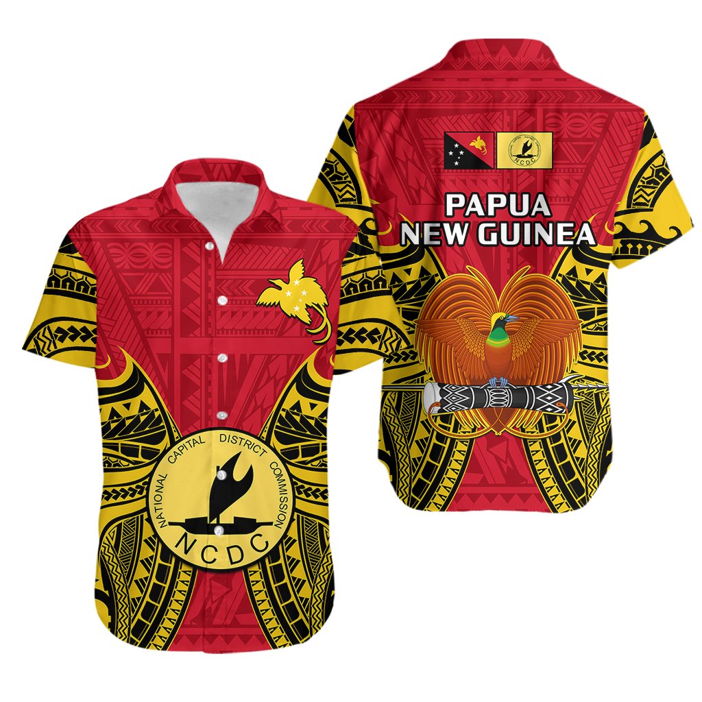 Papua New Guinea Hawaiian Shirt National Capital District Mix Coat Of Arms Polynesian Art
