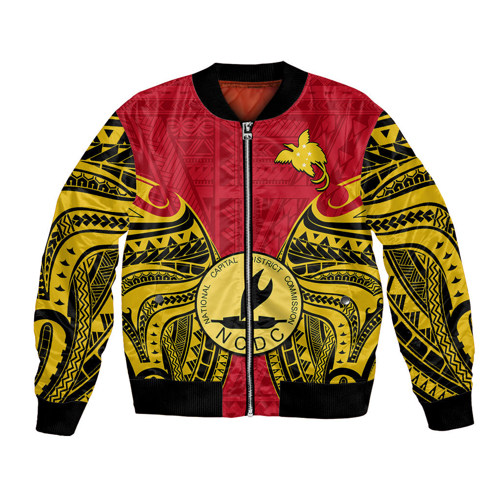 Papua New Guinea Bomber Jacket National Capital District Mix Coat Of Arms Polynesian Art