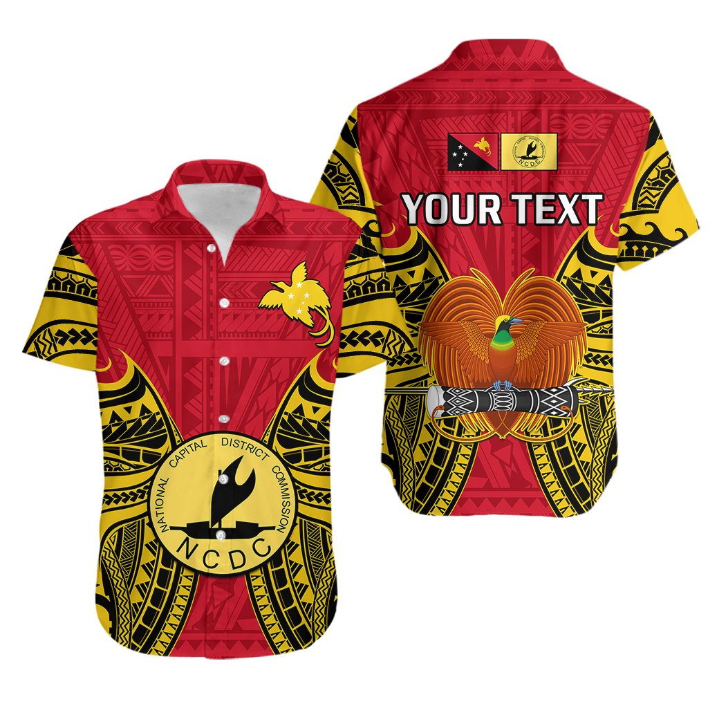 Custom Personalised Papua New Guinea Hawaiian Shirt National Capital District Mix Coat Of Arms Polynesian Art
