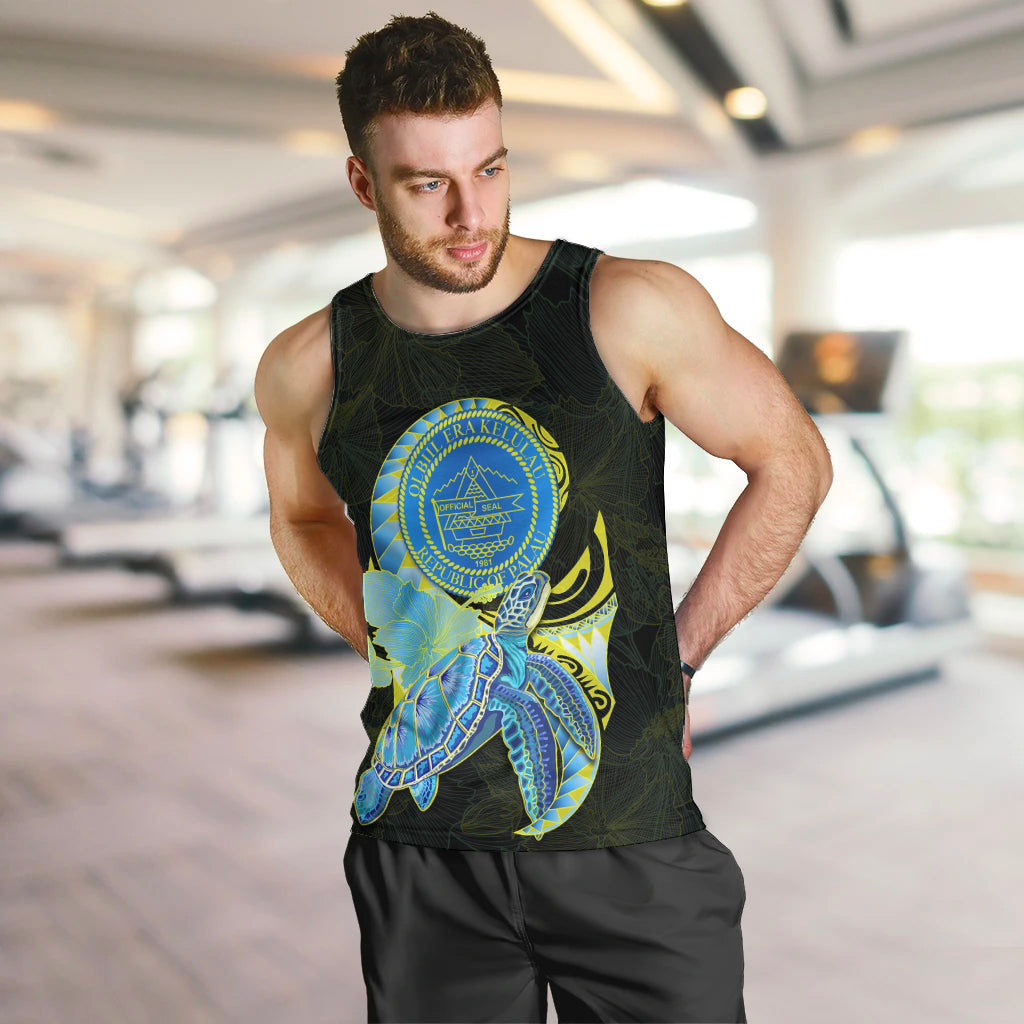 Palau Men Tank Top Hibiscus Turtle Mix Coat Of Arms Black Version