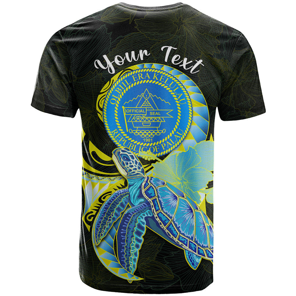 (Custom Personalised) Palau T Shirt Hibiscus Turtle Mix Coat Of Arms Black Version