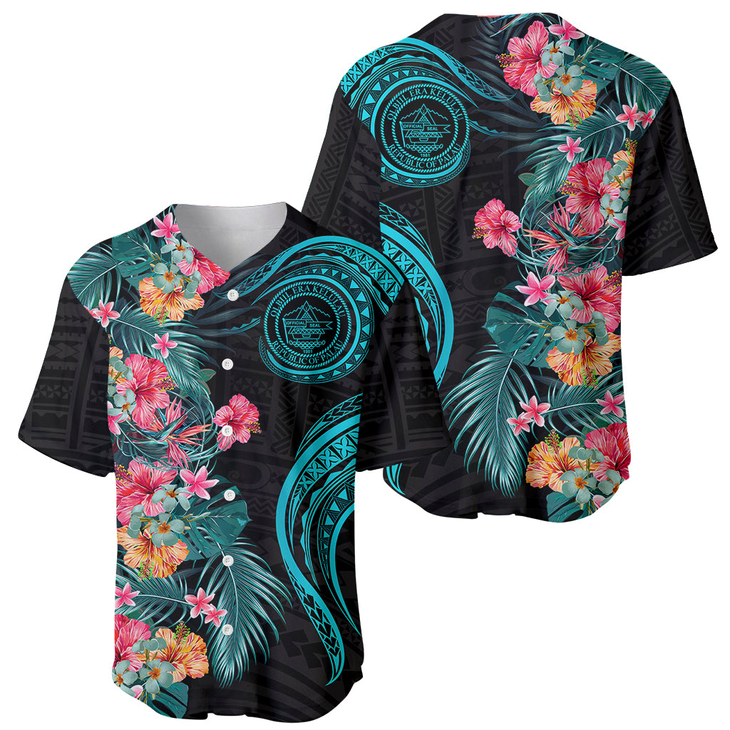 Palau Baseball Jersey Tropical Flowers With Polynesian Pattern