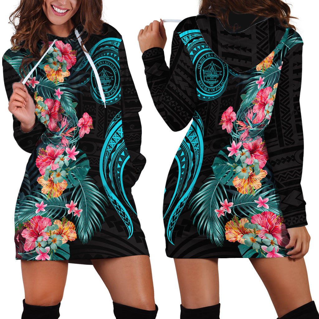 Palau Hoodie Dress Tropical Flowers With Polynesian Pattern