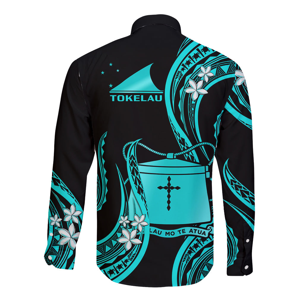 Tokelau Long Sleeve Button Shirt Tokelauan Tatau With Badge Light Turquoise