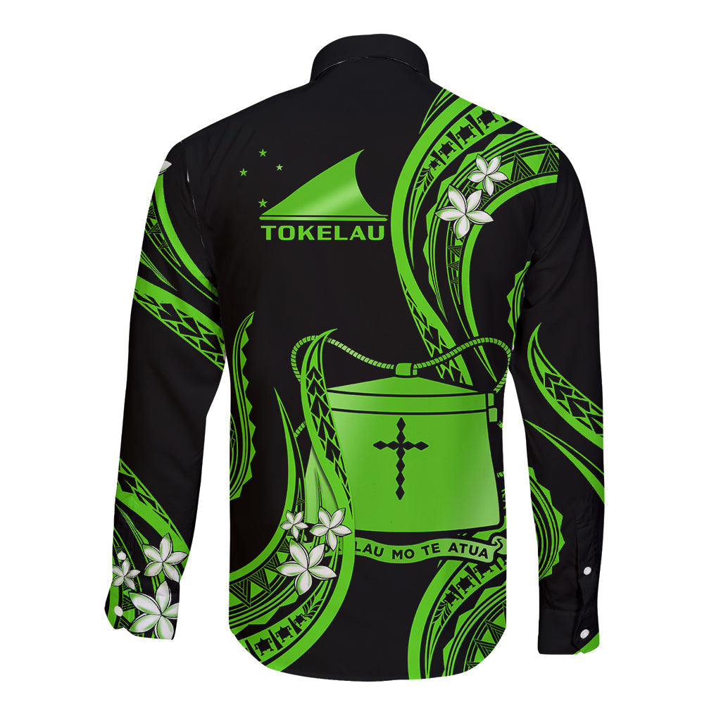 Tokelau Long Sleeve Button Shirt Tokelauan Tatau With Badge Green
