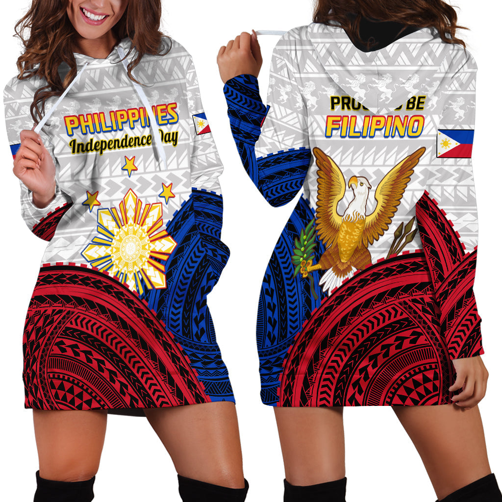 Philippines Independence Day Hoodie Dress Proud To Be Filipino Polynesian Pattern