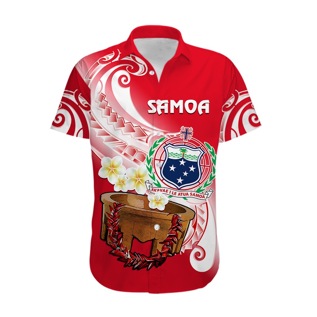 Custom Personalised Samoa Hawaiian Shirt Ula Fala Kava Bowl Plumeria Polynesian Red