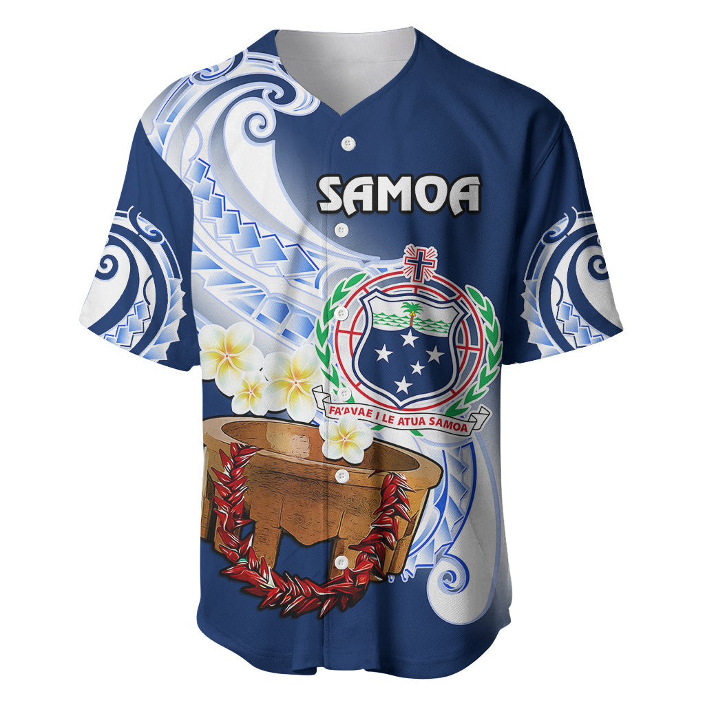 (Custom Personalised) Samoa Baseball Jersey Ula Fala Kava Bowl Plumeria Polynesian Blue