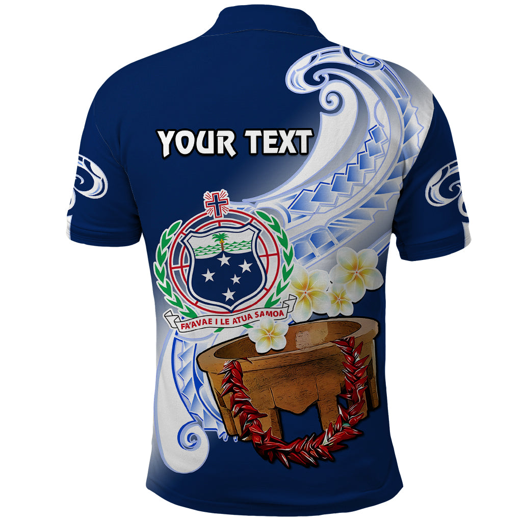 Custom Personalised Samoa Polo Shirt Ula Fala Kava Bowl Plumeria Polynesian Blue