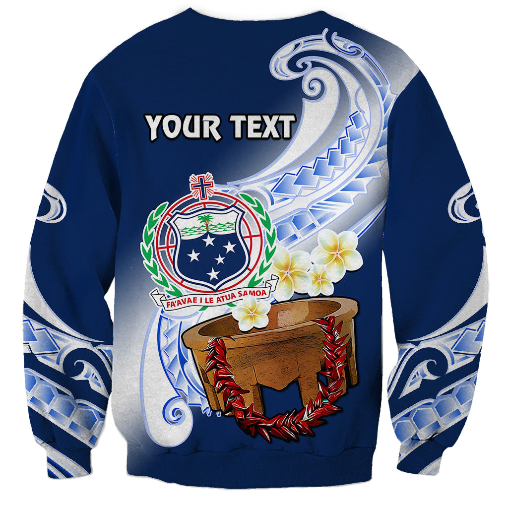 Custom Personalised Samoa Sweatshirt Ula Fala Kava Bowl Plumeria Polynesian Blue