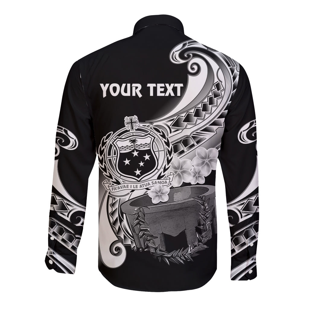 (Custom Personalised) Samoa Long Sleeve Button Shirt Ula Fala Kava Bowl Plumeria Polynesian Black