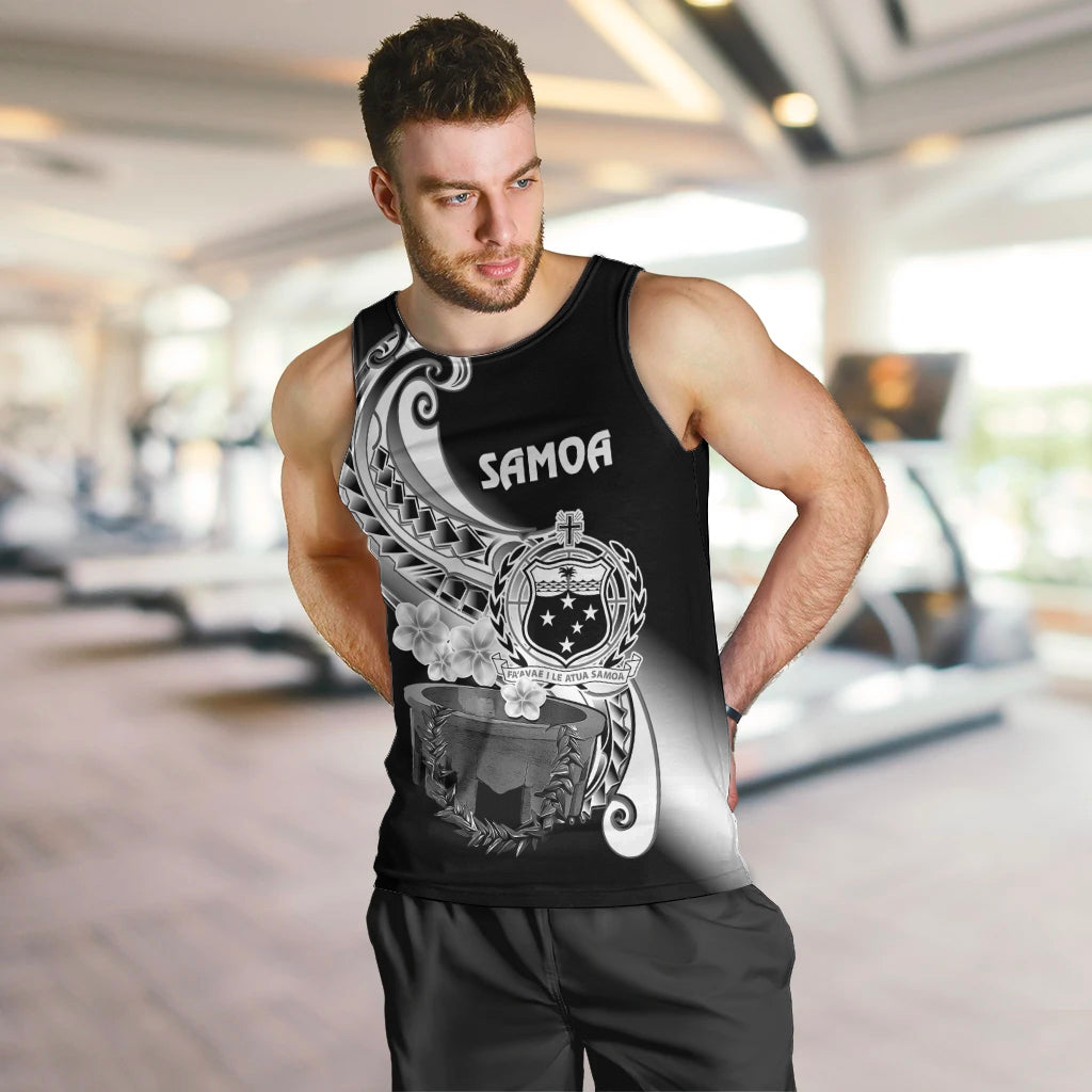 Samoa Men Tank Top Ula Fala Kava Bowl Plumeria Polynesian Black