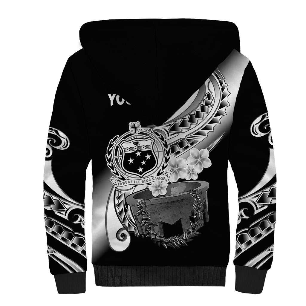 (Custom Personalised) Samoa Sherpa Hoodie Ula Fala Kava Bowl Plumeria Polynesian Black