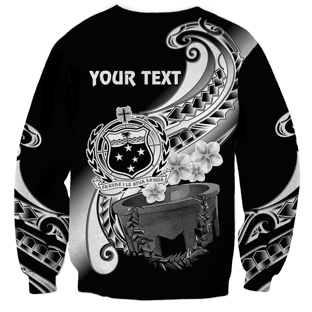 Custom Personalised Samoa Sweatshirt Ula Fala Kava Bowl Plumeria Polynesian Black