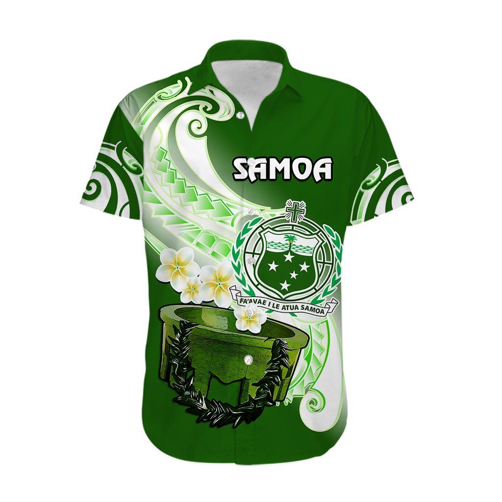 Custom Personalised Samoa Hawaiian Shirt Ula Fala Kava Bowl Plumeria Polynesian Green