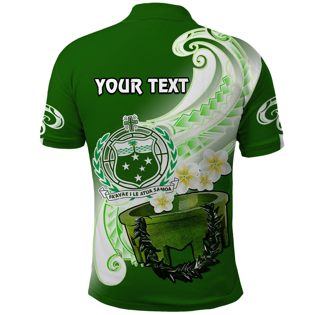 Custom Personalised Samoa Polo Shirt Ula Fala Kava Bowl Plumeria Polynesian Green