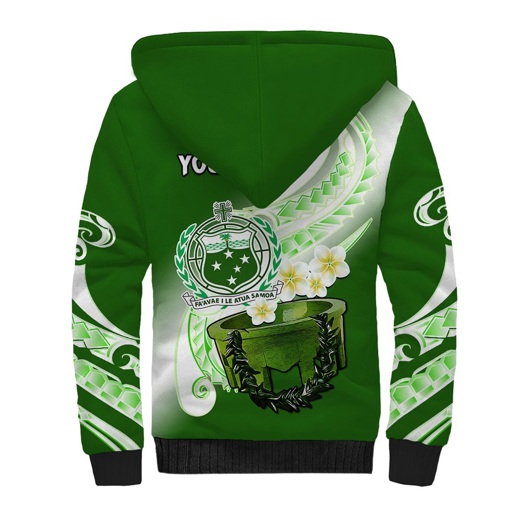 (Custom Personalised) Samoa Sherpa Hoodie Ula Fala Kava Bowl Plumeria Polynesian Green