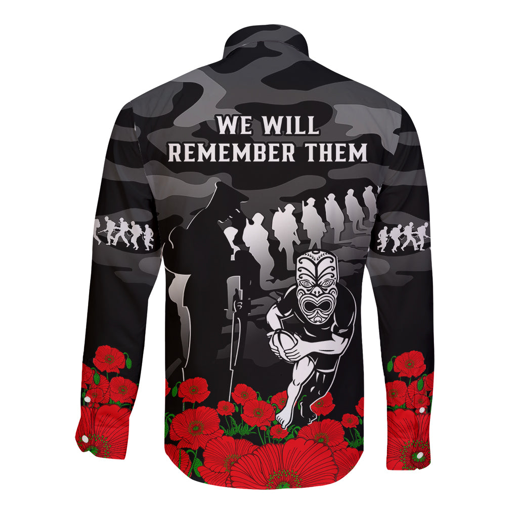 New Zealand ANZAC Rugby Long Sleeve Button Shirt Silver Fern All Black Camouflage Mix Poppy