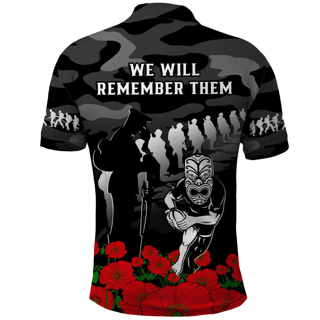 New Zealand ANZAC Rugby Polo Shirt Silver Fern All Black Camouflage Mix Poppy