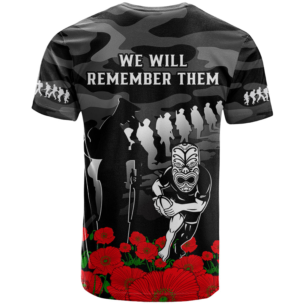 New Zealand Anzac Rugby T Shirt Silver Fern All Black Camouflage Mix Poppy