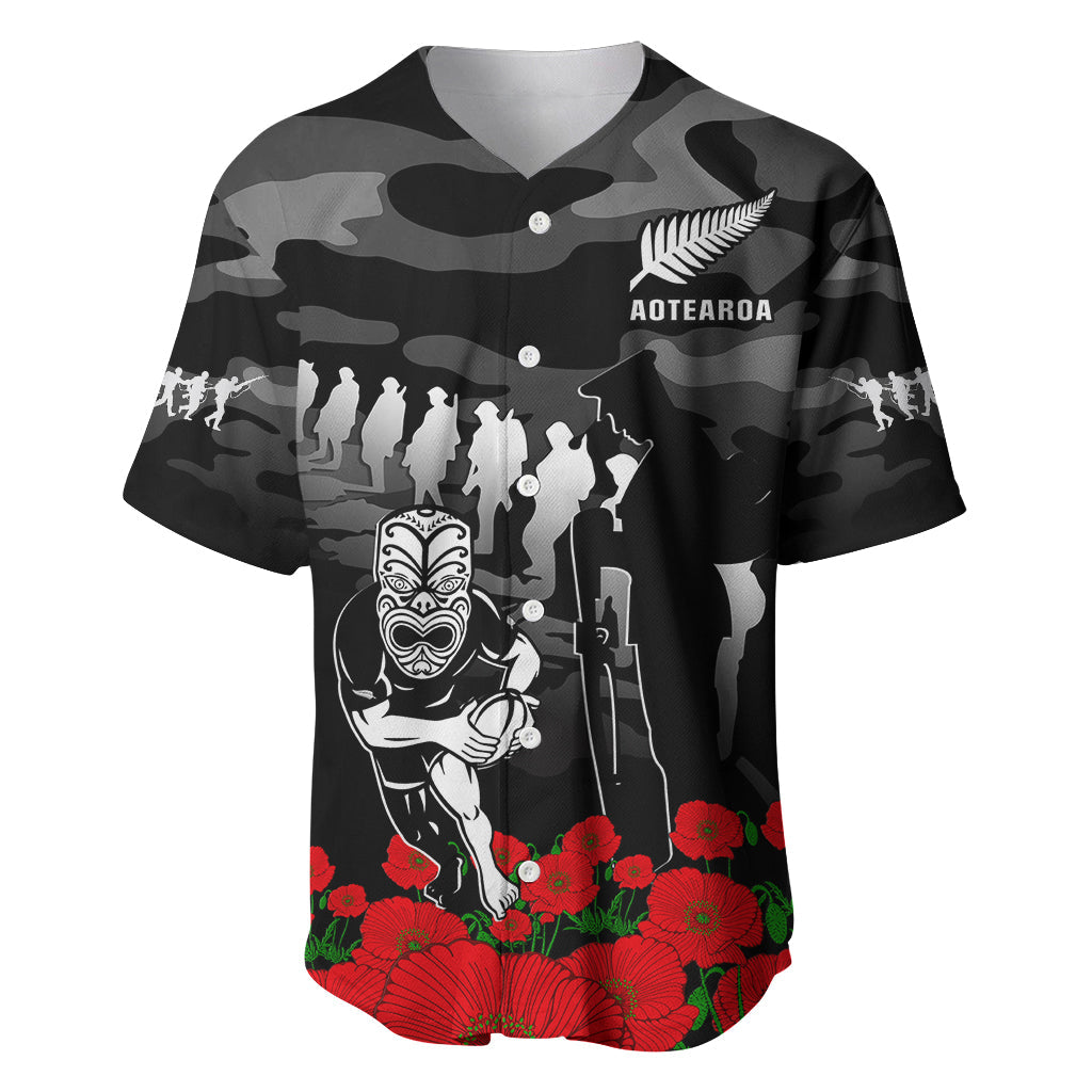 (Custom Text And Number) New Zealand ANZAC Rugby Baseball Jersey Silver Fern All Black Camouflage Mix Poppy
