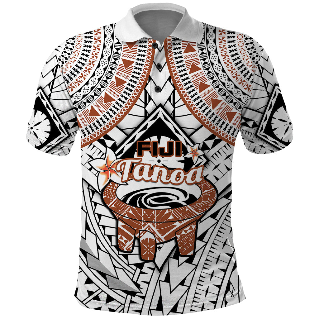 Fiji Tanoa Polo Shirt Kava Bowl Fijian Tapa Brown Pattern