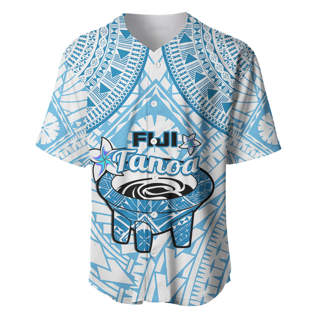 Fiji Tanoa Baseball Jersey Kava Bowl Fijian Tapa Blue Pattern
