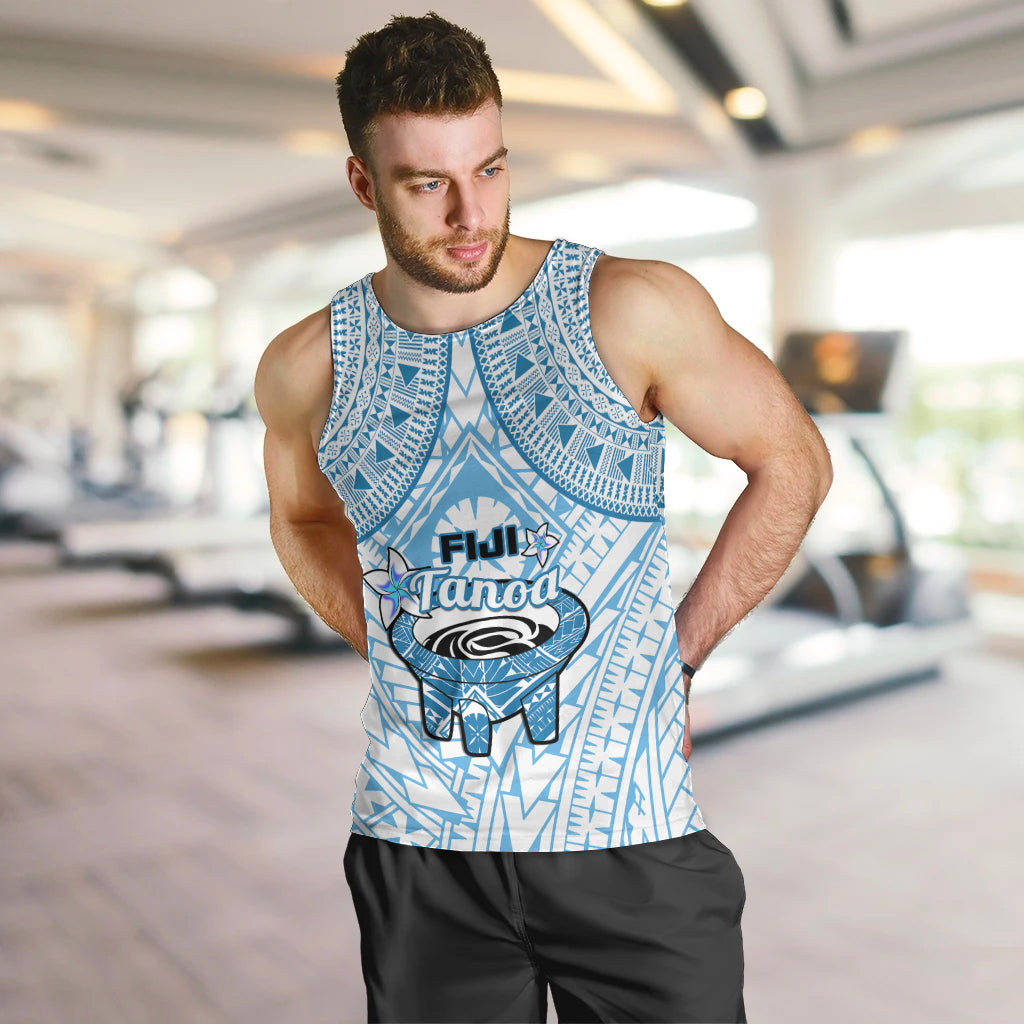 Fiji Tanoa Men Tank Top Kava Bowl Fijian Tapa Blue Pattern