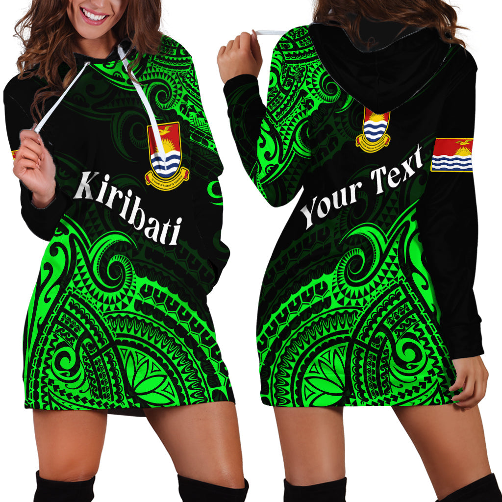 Custom Personalised Ribaberiki Kiribati Coat Of Arms Mix Green Polynesian Hoodie Dress