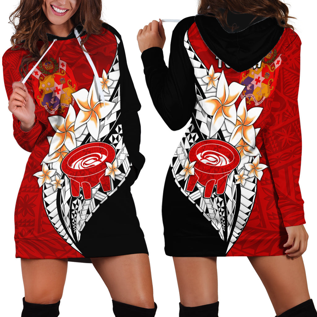 Tonga Kava Bowl Hoodie Dress Togan Kupesi Ngatu Pattern Black