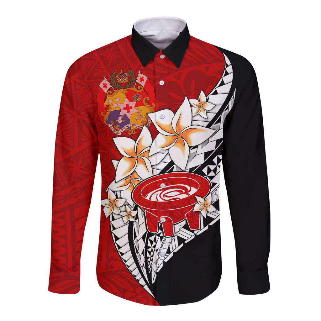 Tonga Kava Bowl Long Sleeve Button Shirt Togan Kupesi Ngatu Pattern Black