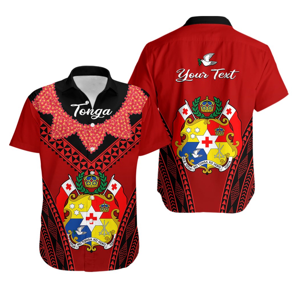 Custom Personalised Tonga Heilala Flowers Hawaiian Shirt Tongan Ngatu Black Special Verison
