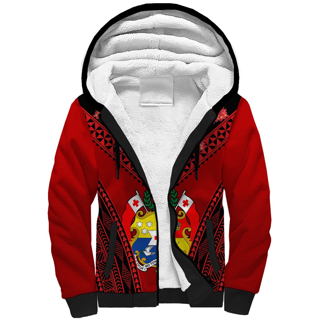 (Custom Personalised) Tonga Heilala Flowers Sherpa Hoodie Tongan Ngatu Black Special Verison