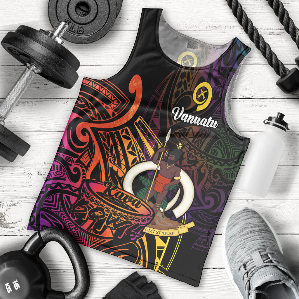 Vanuatu Men Tank Top Kava Bowl Mix Polynesian Gradient Style