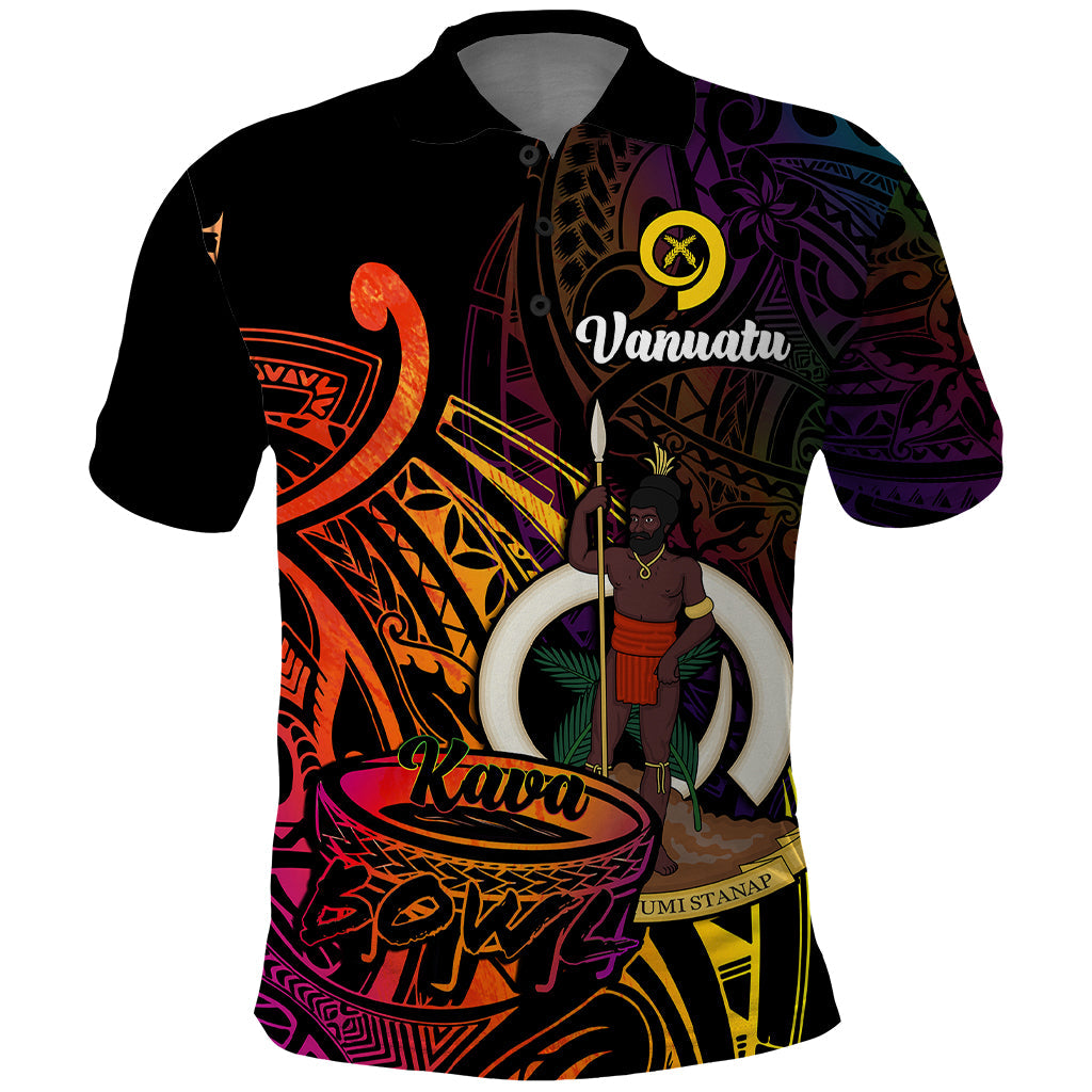 Vanuatu Polo Shirt Kava Bowl Mix Polynesian Gradient Style