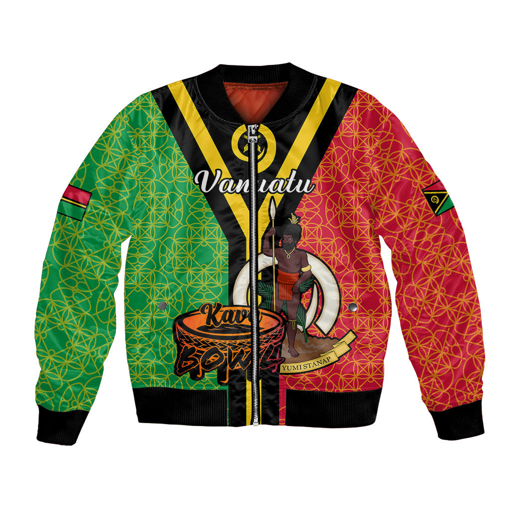 Vanuatu Bomber Jacket Kava Bowl Mix Sand Drawing Flag Style