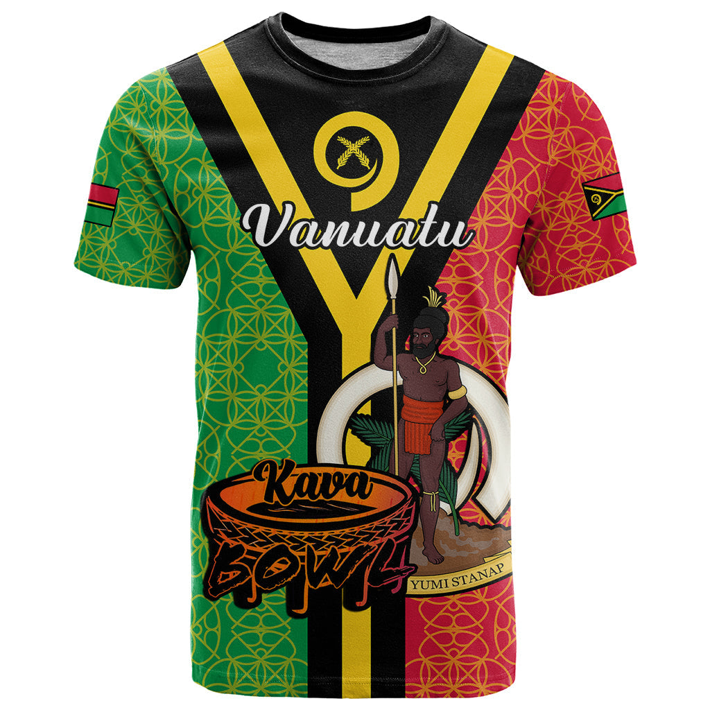 Vanuatu T Shirt Kava Bowl Mix Sand Drawing Flag Style